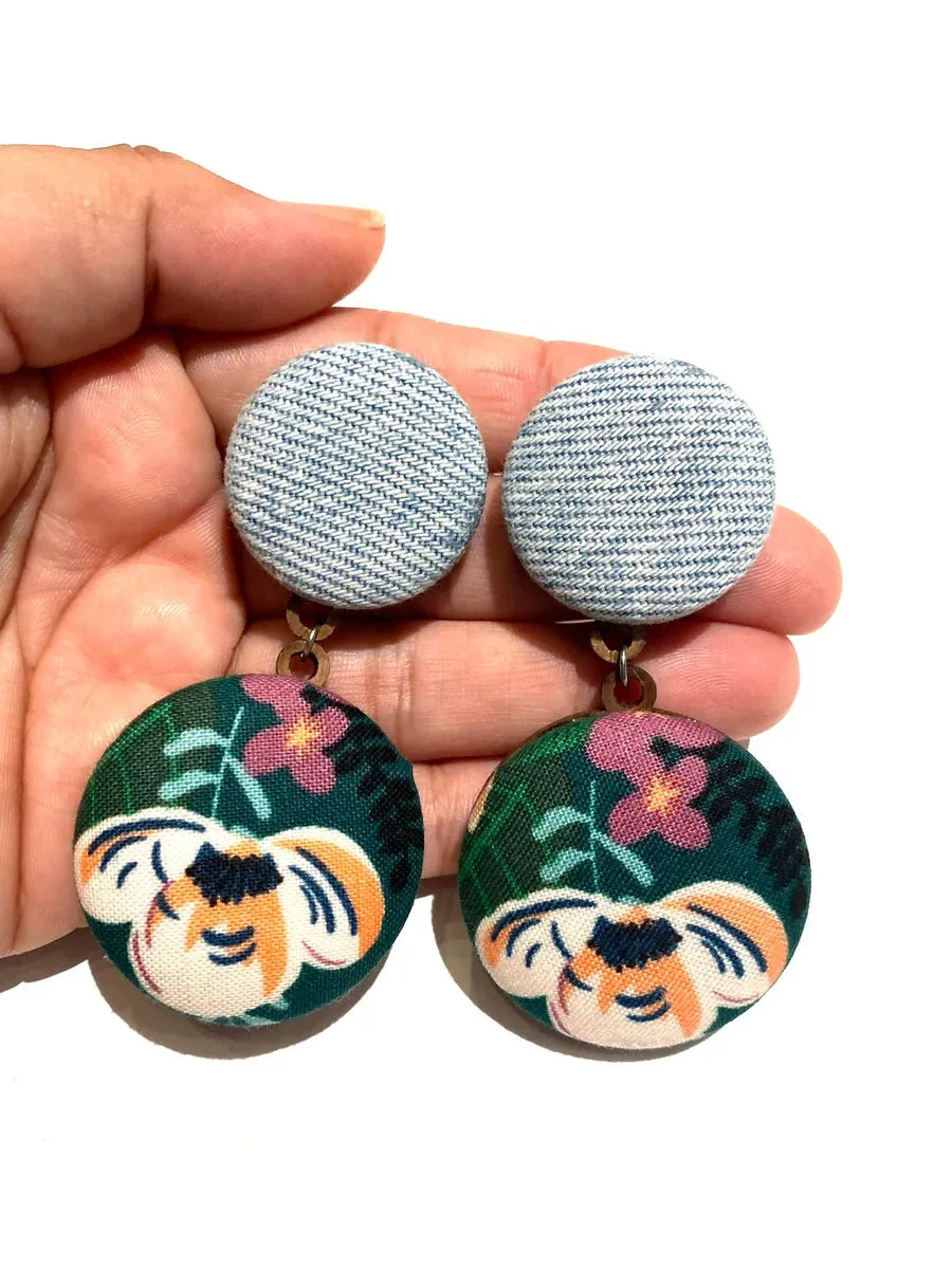 BOTÓN DE AZÚCAR- Double Earrings - Denim Flowers