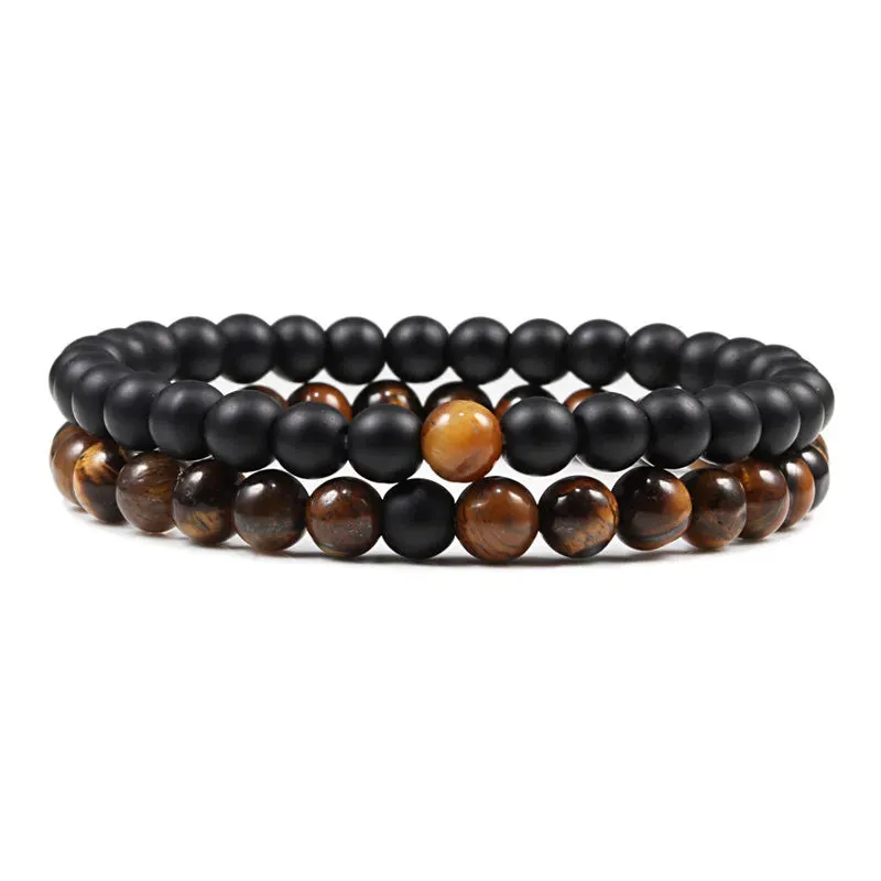Bracelet Couples Distance Black White Natural Lava Stone Tiger Eye Beaded Yoga Bracelets for Men Women Elastic Rope Jewelry
