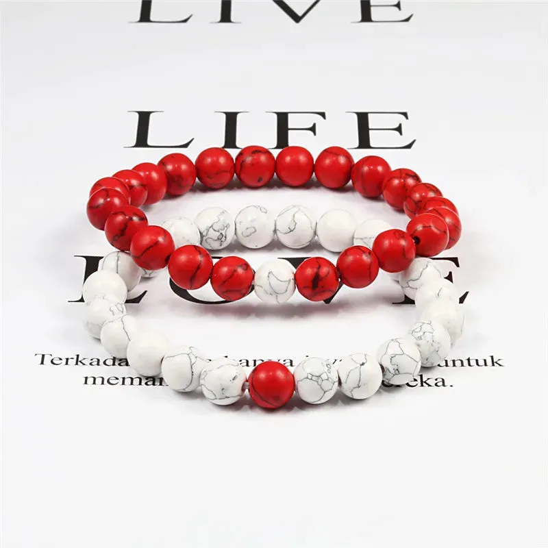 Bracelet Couples Distance Black White Natural Lava Stone Tiger Eye Beaded Yoga Bracelets for Men Women Elastic Rope Jewelry