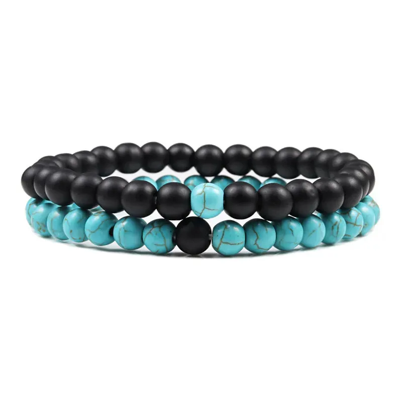 Bracelet Couples Distance Black White Natural Lava Stone Tiger Eye Beaded Yoga Bracelets for Men Women Elastic Rope Jewelry