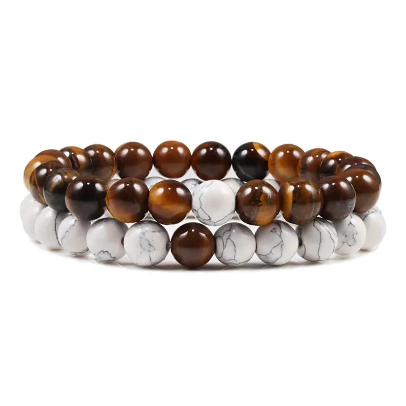 Bracelet Couples Distance Black White Natural Lava Stone Tiger Eye Beaded Yoga Bracelets for Men Women Elastic Rope Jewelry