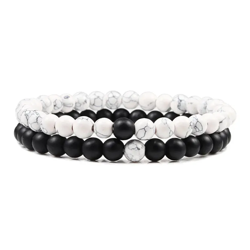 Bracelet Couples Distance Black White Natural Lava Stone Tiger Eye Beaded Yoga Bracelets for Men Women Elastic Rope Jewelry
