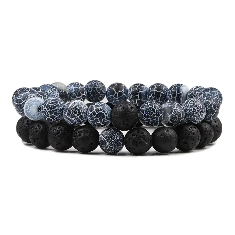 Bracelet Couples Distance Black White Natural Lava Stone Tiger Eye Beaded Yoga Bracelets for Men Women Elastic Rope Jewelry
