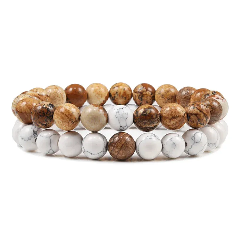 Bracelet Couples Distance Black White Natural Lava Stone Tiger Eye Beaded Yoga Bracelets for Men Women Elastic Rope Jewelry