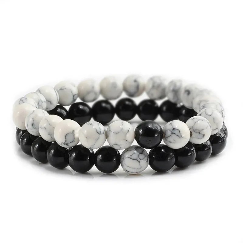 Bracelet Couples Distance Black White Natural Lava Stone Tiger Eye Beaded Yoga Bracelets for Men Women Elastic Rope Jewelry