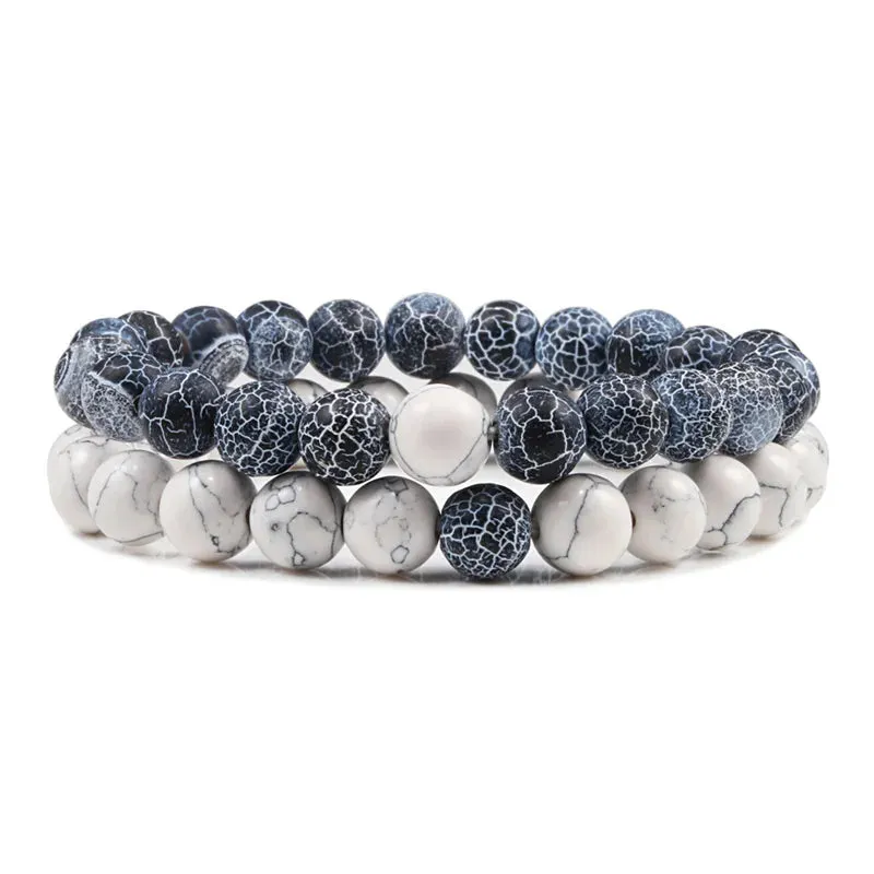 Bracelet Couples Distance Black White Natural Lava Stone Tiger Eye Beaded Yoga Bracelets for Men Women Elastic Rope Jewelry