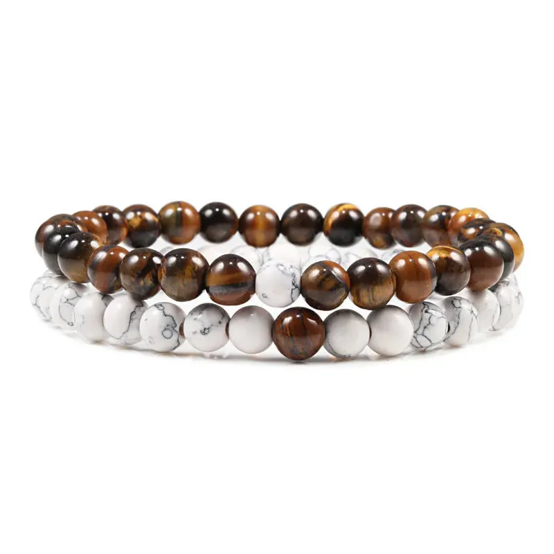 Bracelet Couples Distance Black White Natural Lava Stone Tiger Eye Beaded Yoga Bracelets for Men Women Elastic Rope Jewelry