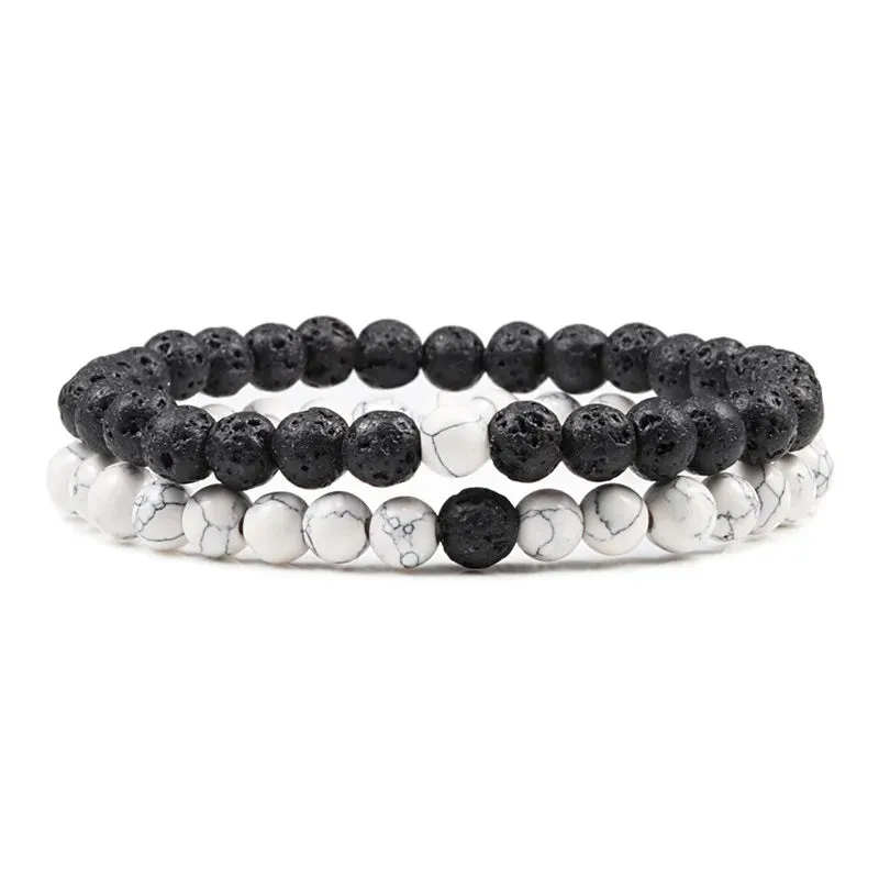 Bracelet Couples Distance Black White Natural Lava Stone Tiger Eye Beaded Yoga Bracelets for Men Women Elastic Rope Jewelry