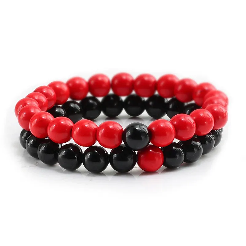 Bracelet Couples Distance Black White Natural Lava Stone Tiger Eye Beaded Yoga Bracelets for Men Women Elastic Rope Jewelry