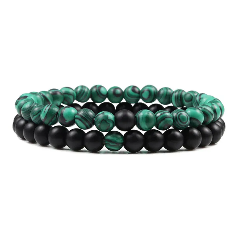 Bracelet Couples Distance Black White Natural Lava Stone Tiger Eye Beaded Yoga Bracelets for Men Women Elastic Rope Jewelry