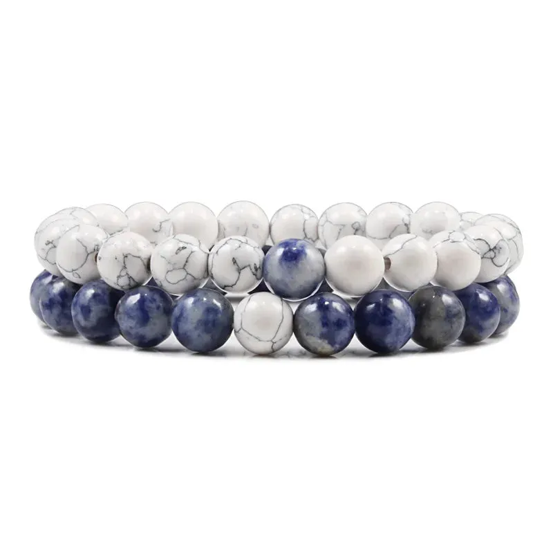 Bracelet Couples Distance Black White Natural Lava Stone Tiger Eye Beaded Yoga Bracelets for Men Women Elastic Rope Jewelry