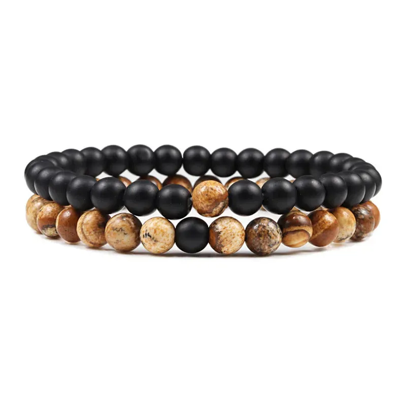 Bracelet Couples Distance Black White Natural Lava Stone Tiger Eye Beaded Yoga Bracelets for Men Women Elastic Rope Jewelry