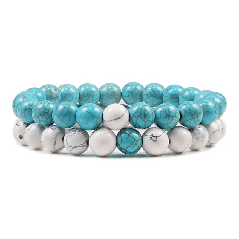 Bracelet Couples Distance Black White Natural Lava Stone Tiger Eye Beaded Yoga Bracelets for Men Women Elastic Rope Jewelry