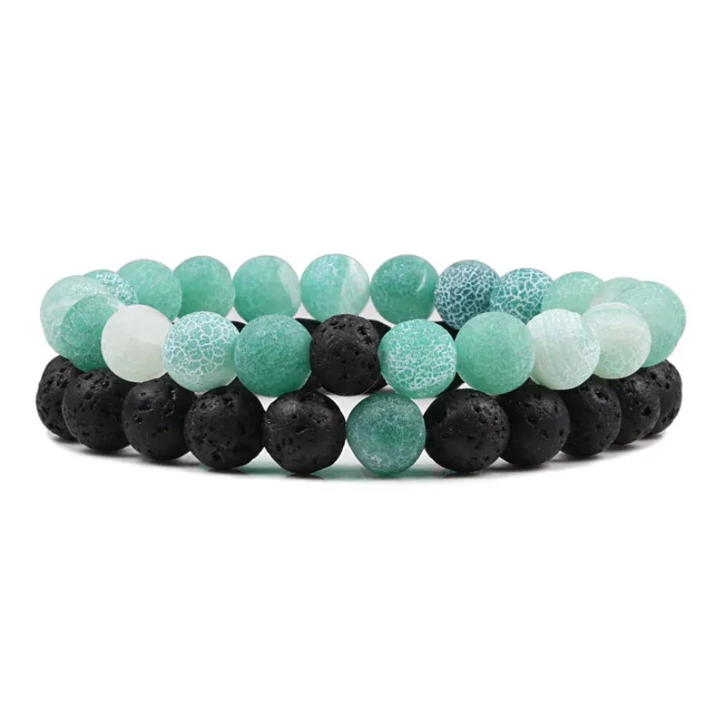 Bracelet Couples Distance Black White Natural Lava Stone Tiger Eye Beaded Yoga Bracelets for Men Women Elastic Rope Jewelry