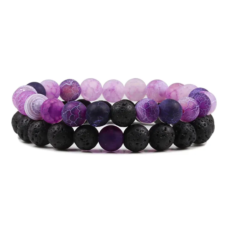 Bracelet Couples Distance Black White Natural Lava Stone Tiger Eye Beaded Yoga Bracelets for Men Women Elastic Rope Jewelry