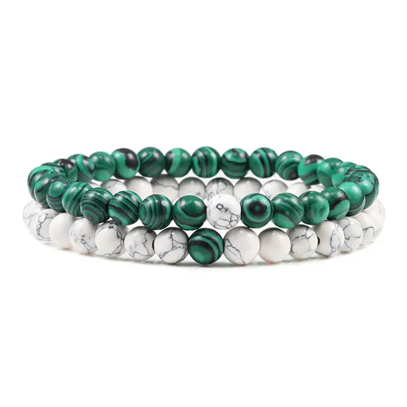 Bracelet Couples Distance Black White Natural Lava Stone Tiger Eye Beaded Yoga Bracelets for Men Women Elastic Rope Jewelry