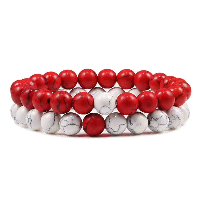 Bracelet Couples Distance Black White Natural Lava Stone Tiger Eye Beaded Yoga Bracelets for Men Women Elastic Rope Jewelry
