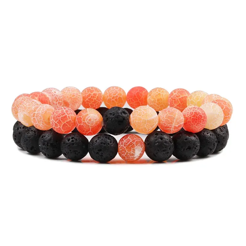 Bracelet Couples Distance Black White Natural Lava Stone Tiger Eye Beaded Yoga Bracelets for Men Women Elastic Rope Jewelry