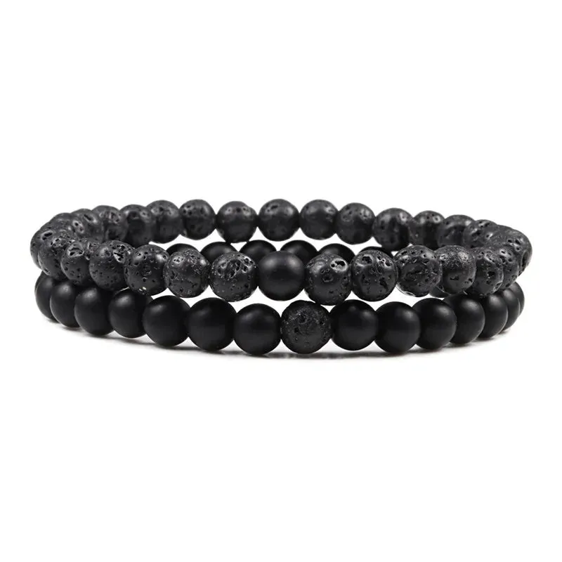 Bracelet Couples Distance Black White Natural Lava Stone Tiger Eye Beaded Yoga Bracelets for Men Women Elastic Rope Jewelry