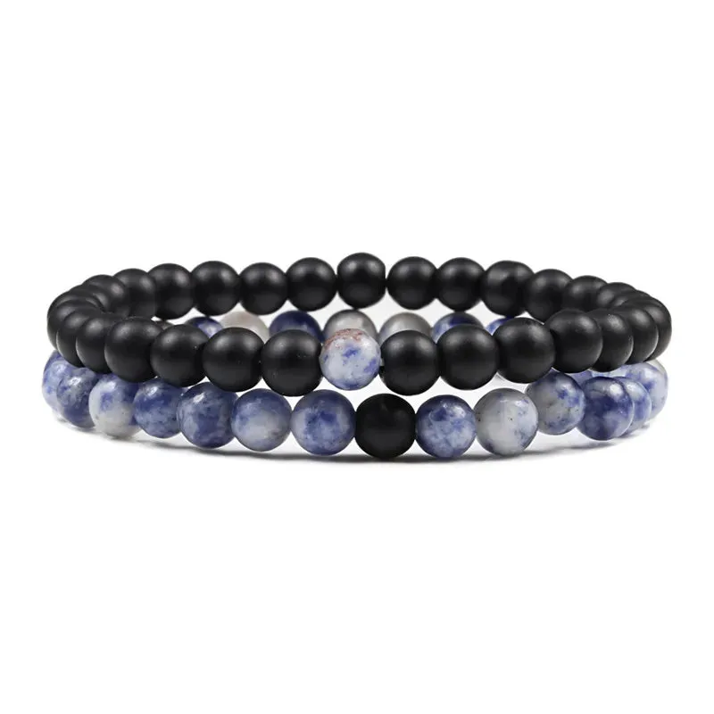 Bracelet Couples Distance Black White Natural Lava Stone Tiger Eye Beaded Yoga Bracelets for Men Women Elastic Rope Jewelry