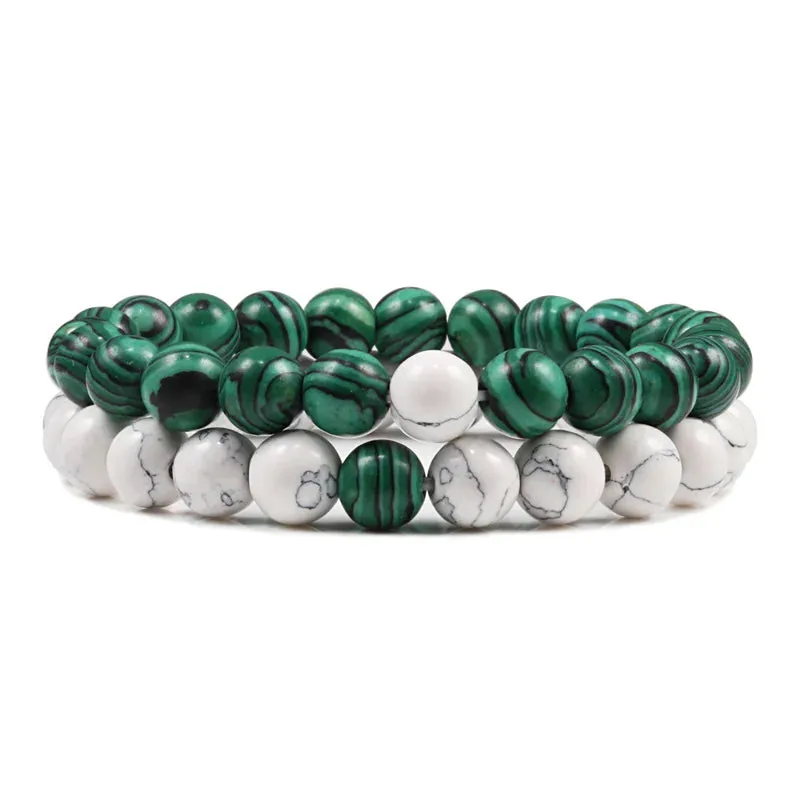 Bracelet Couples Distance Black White Natural Lava Stone Tiger Eye Beaded Yoga Bracelets for Men Women Elastic Rope Jewelry