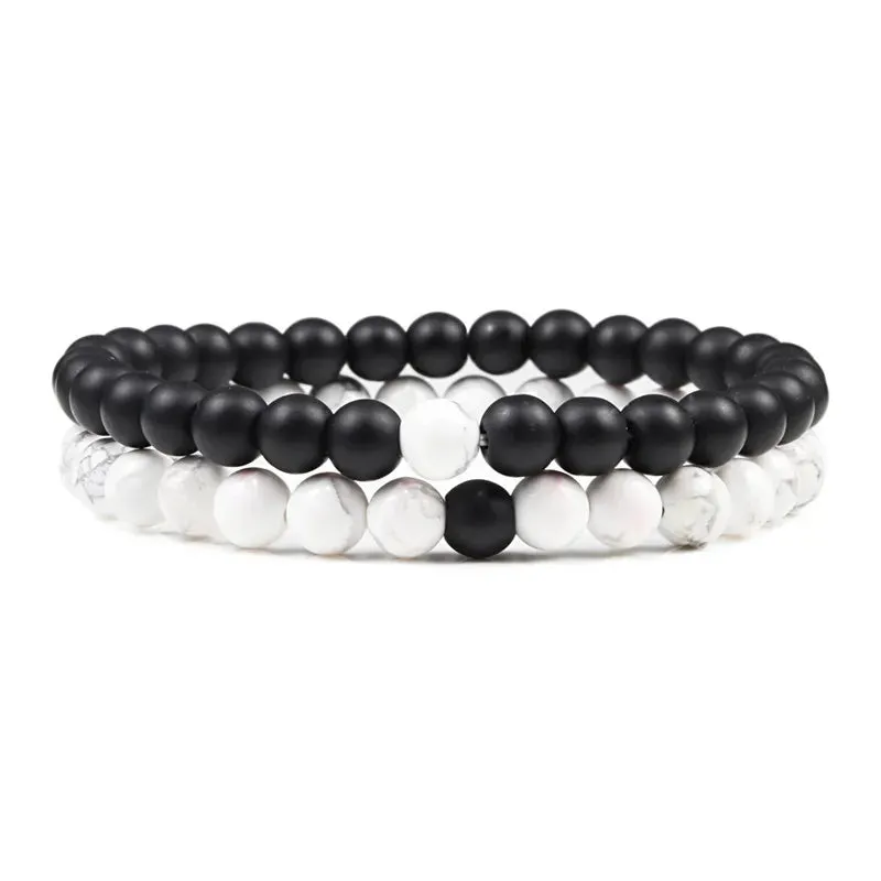 Bracelet Couples Distance Black White Natural Lava Stone Tiger Eye Beaded Yoga Bracelets for Men Women Elastic Rope Jewelry