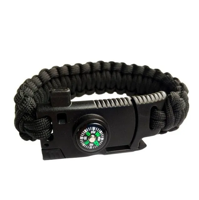 Bracelet For Men Outdoor Camping Rescue Paracord Survival Parachute Cord Multifunctional Braided Rope Adjustable Knife Whistle
