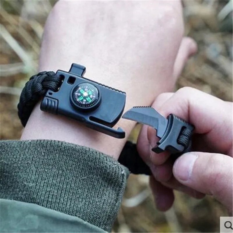 Bracelet For Men Outdoor Camping Rescue Paracord Survival Parachute Cord Multifunctional Braided Rope Adjustable Knife Whistle