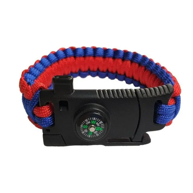 Bracelet For Men Outdoor Camping Rescue Paracord Survival Parachute Cord Multifunctional Braided Rope Adjustable Knife Whistle