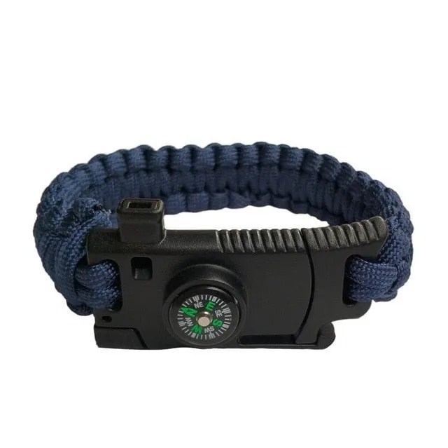 Bracelet For Men Outdoor Camping Rescue Paracord Survival Parachute Cord Multifunctional Braided Rope Adjustable Knife Whistle