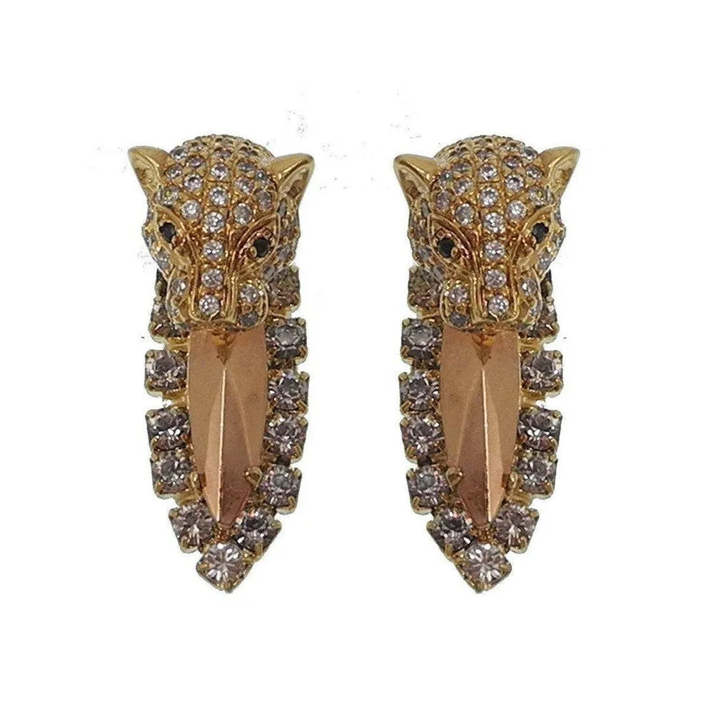 Brass Panther Clip Earrings