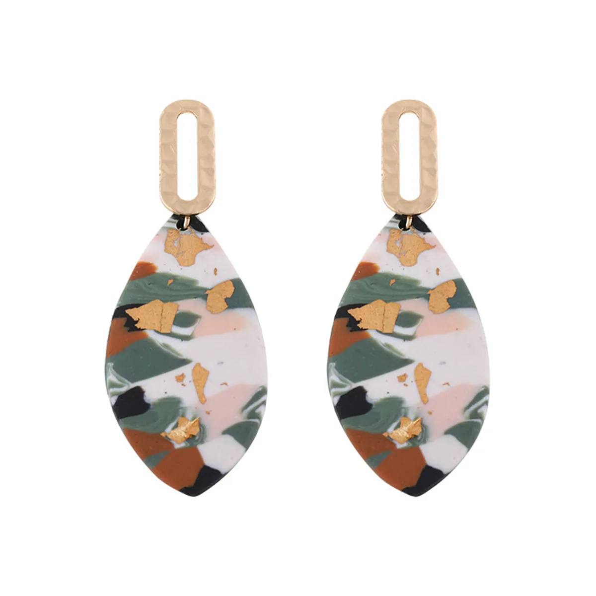 Brown & Green Abstract Marquise Drop Earrings