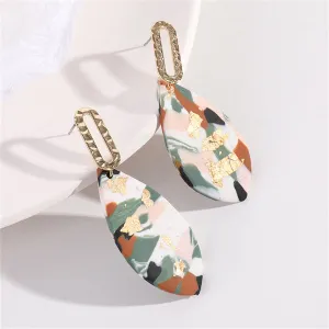 Brown & Green Abstract Marquise Drop Earrings