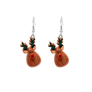 Brown & Green Reindeer Drop Earrings