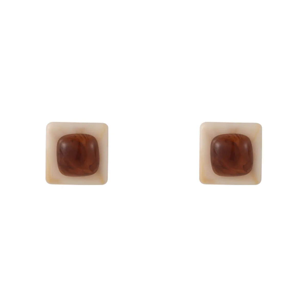 Brown & Silver-Plated Square Stud Earrings