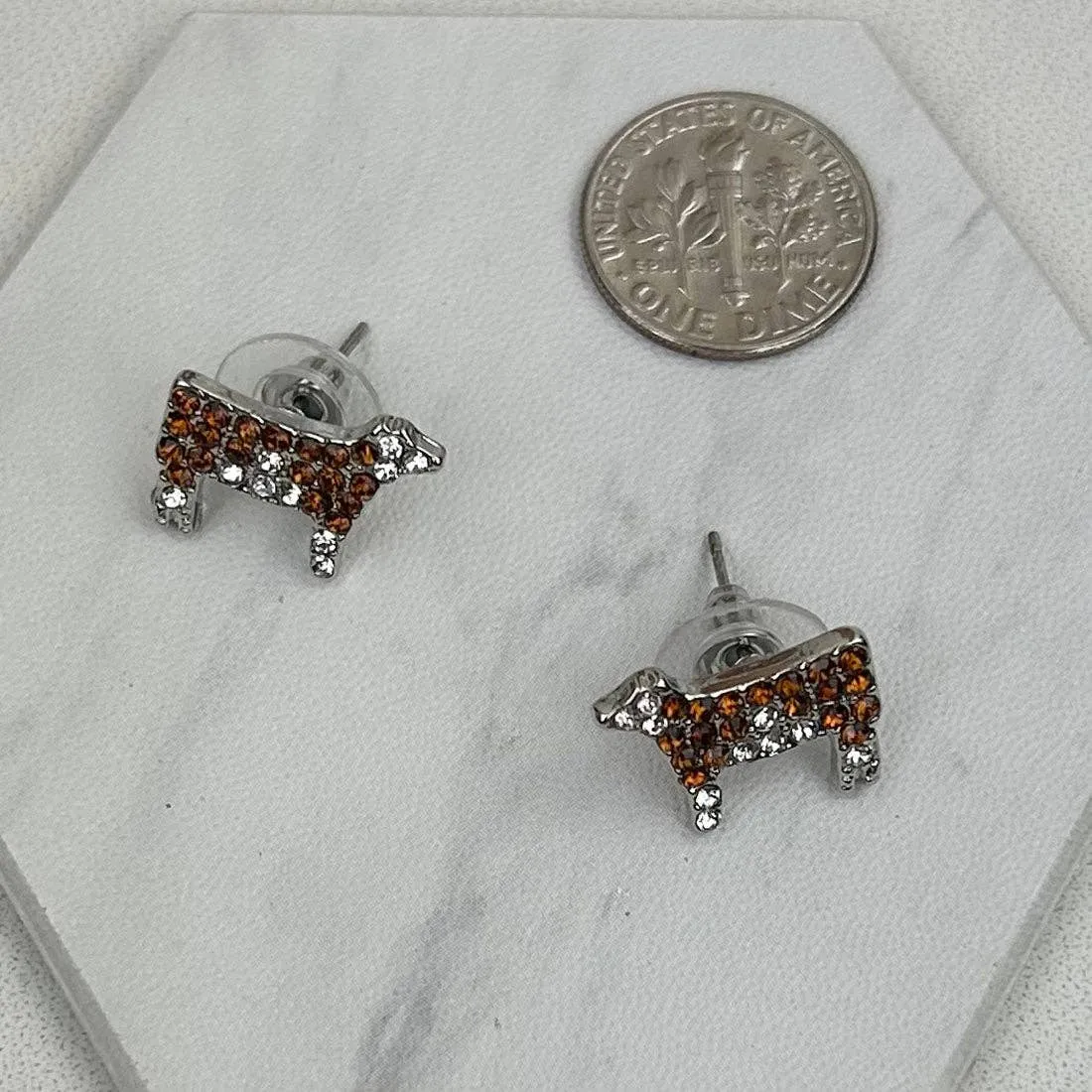 Brown Crystal Cow Earrings