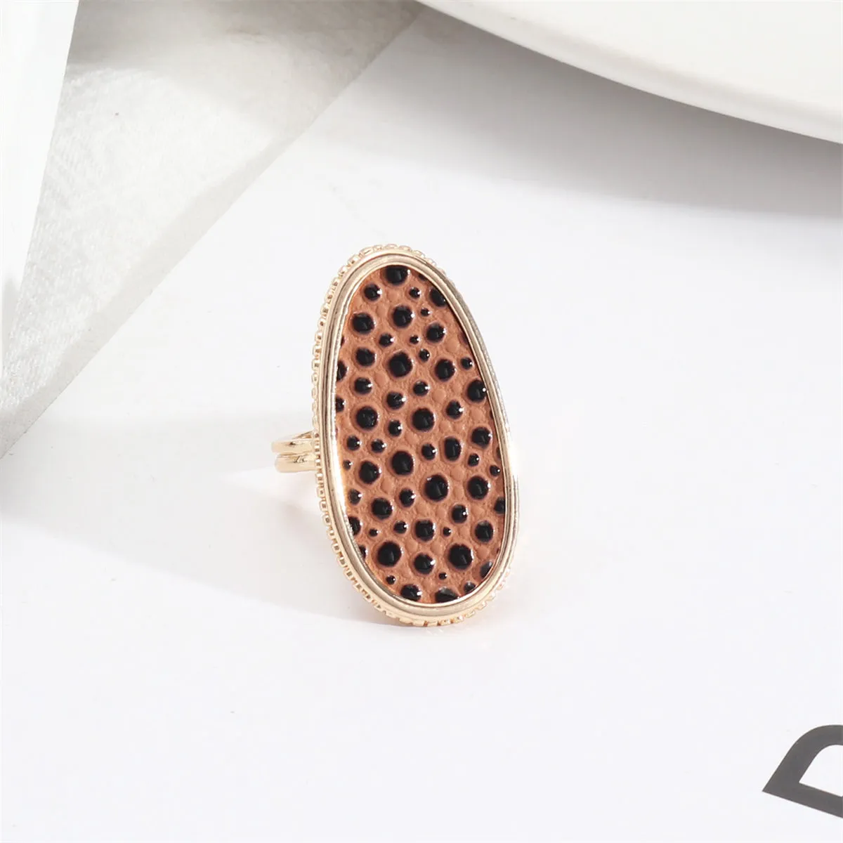 Brown Polystyrene & 18K Gold-Plated Spot Ring