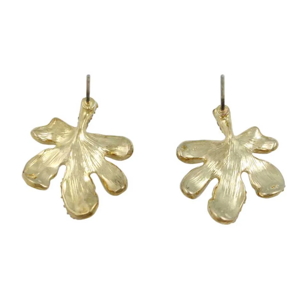 Burgundy Enamel Leaf with Clear Crystals Pierced Earring - REE402