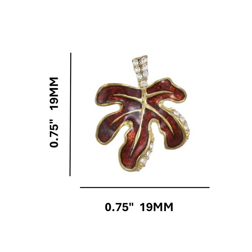 Burgundy Enamel Leaf with Clear Crystals Pierced Earring - REE402