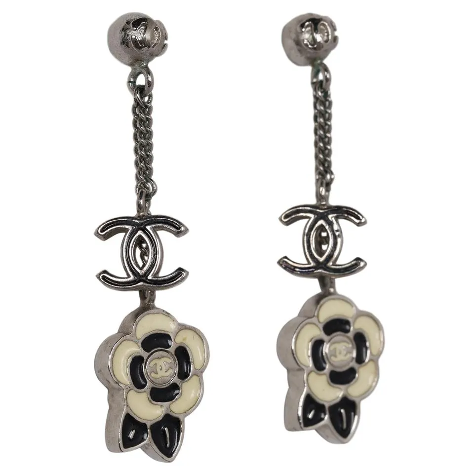 Camelia Resin Flower Silver Pierced Earrings (Authentic Pre-Owned)