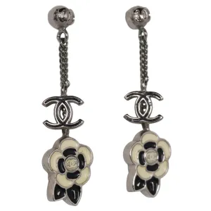 Camelia Resin Flower Silver Pierced Earrings (Authentic Pre-Owned)