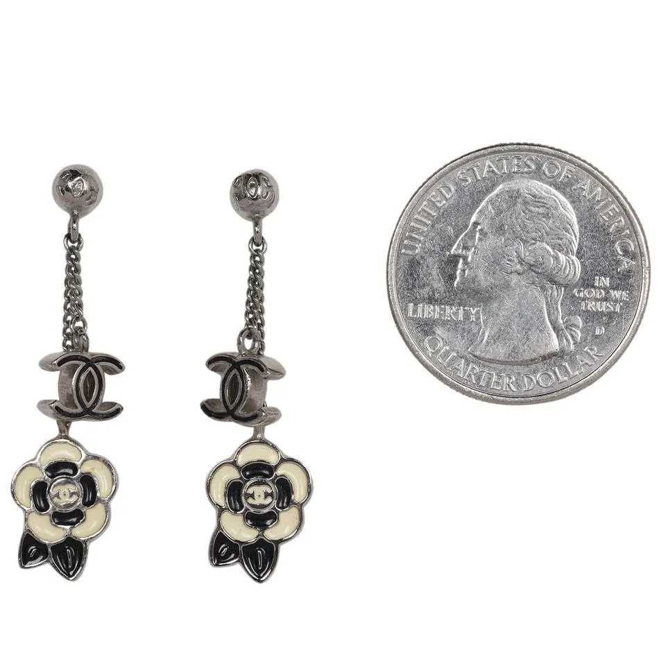 Camelia Resin Flower Silver Pierced Earrings (Authentic Pre-Owned)