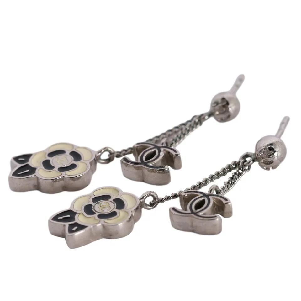 Camelia Resin Flower Silver Pierced Earrings (Authentic Pre-Owned)