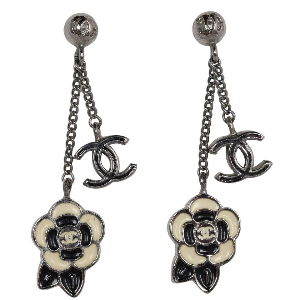 Camelia Resin Flower Silver Pierced Earrings (Authentic Pre-Owned)