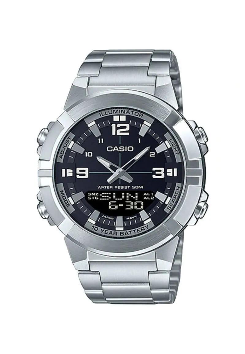 Casio Men Analog-Digital Watch AMW-870D-1AV Silver Stainless Steel Strap