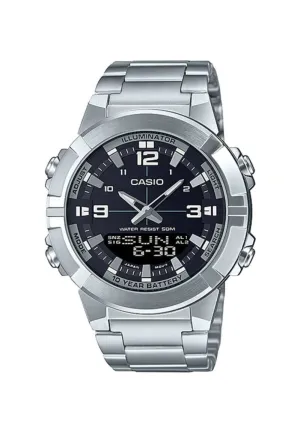 Casio Men Analog-Digital Watch AMW-870D-1AV Silver Stainless Steel Strap