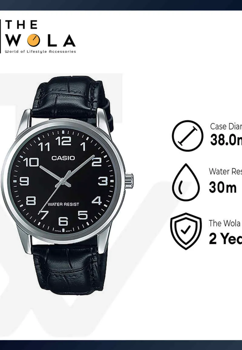 Casio Men Analog Watch MTP-V001L-1B Black Leather Strap