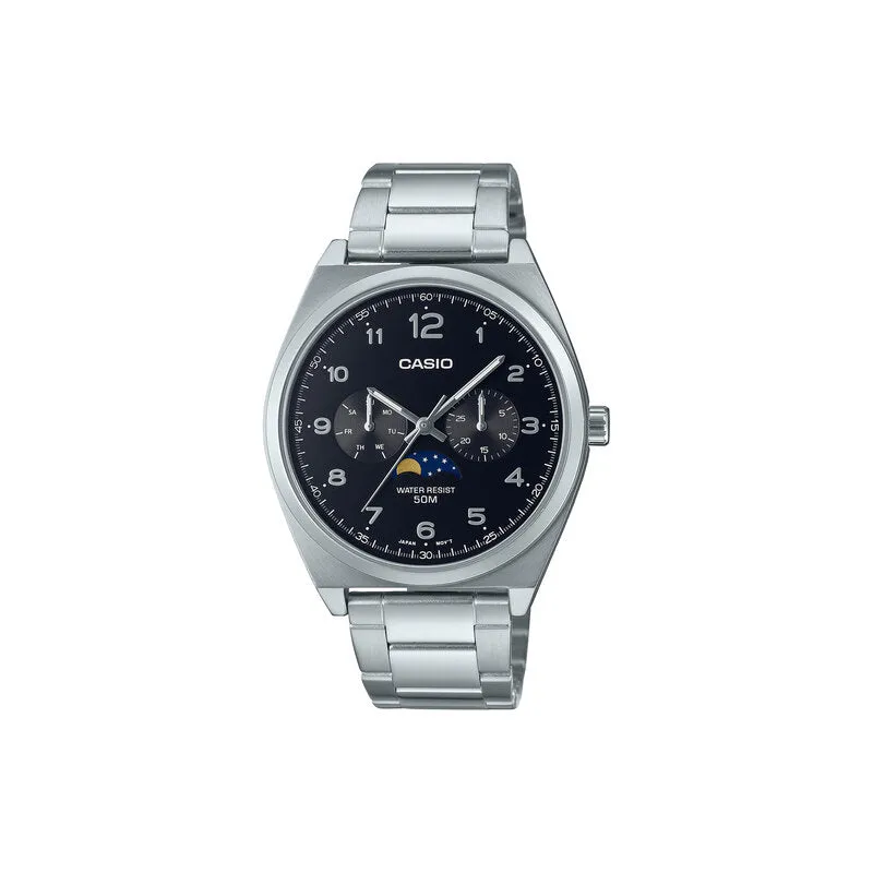 Casio Moon Phase Men's Chronograph Watch MTP-M300D-1AVDF Black Stainless Steel Strap