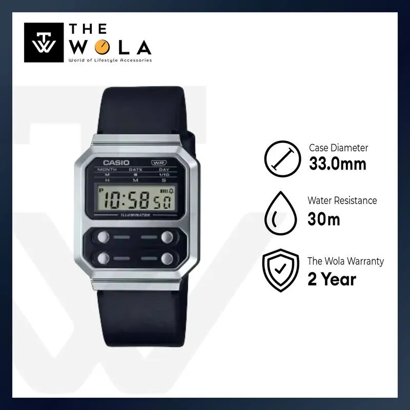 Casio Vintage Digital Watch A100WEL-1A Black Leather Band Watch for Men