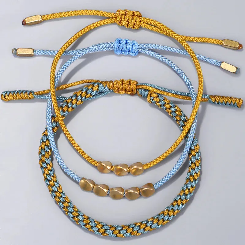Celestial Weave: Tibetan Copper Bead & Rope Bracelets